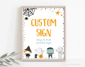 Cute Kids Halloween Party Custom Signs Template, Editable Halloween Party Table Signs, Make Your Own Signs, Unlimited Printable Signs, CH1