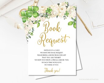 Editable St. Patty's Day Baby Shower Book Request Cards, St. Patrick's Book for Baby Insert Card, Baby Shower Game, Instant Download