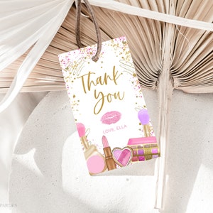 Spa Makeup Party Favour Tags Template, Editable Glitz And Glam Birthday Party, Favor Tags, Thank You Tags, Make Up Party Decorations