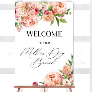 Editable Mother's Day Brunch Welcome Sign, Mothers Day Poster Sign, Watercolor Florals, Instant Download, Corjl Welcome Sign image 1
