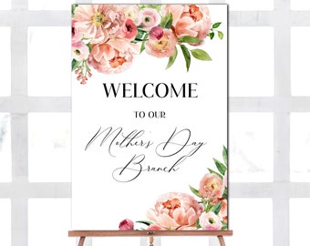 Editable Mother's Day Brunch Welcome Sign, Mothers Day Poster Sign, Watercolor Florals, Instant Download, Corjl Welcome Sign