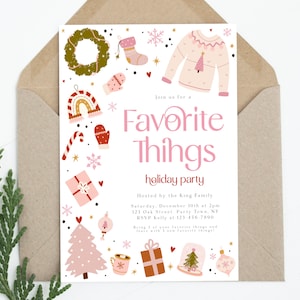 Favorite Things Holiday Party Invitation Template, Pink Boho Christmas Favorite Things Party Invite, Christmas Gift Exchange Party Invite