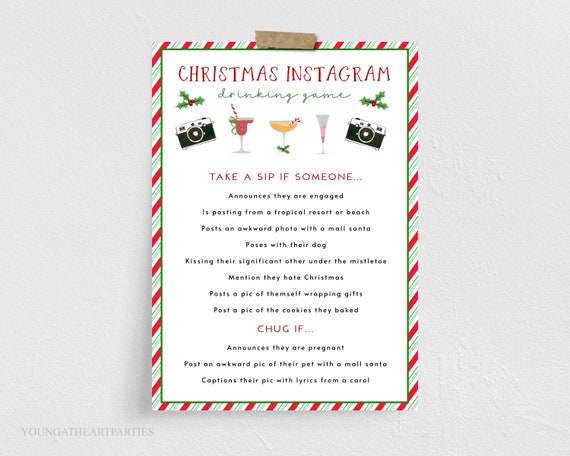 Editable Christmas Instagram Drinking Game, Holiday Party Drinking Game