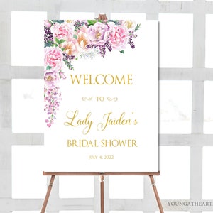 Editable French Victorian Bridal Shower Welcome Sign, Regency Era Romantic Florals Welcome Sign, High Society Bridal Shower, Corjl