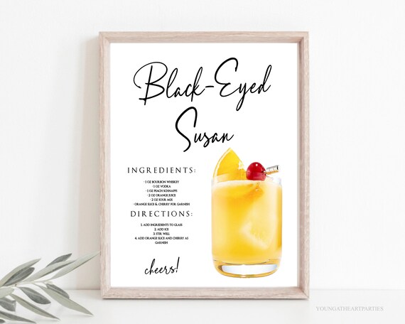 Black Eyed Susan Drink Bar Menu Sign Template, Preakness Signature Drink Sign, Editable Derby Bar Sign, Printable Bar Recipe Menu Sign Il_570xn