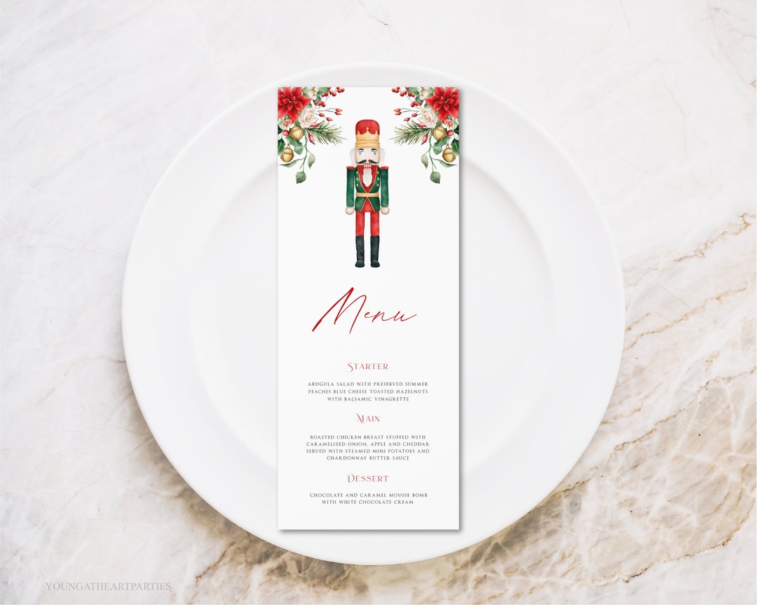 Editable Christmas Nutcracker Menu, Nutcracker Christmas Dinner Menu