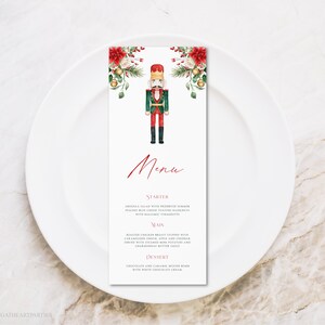 Menu Quebra-Nozes de Natal Editável, Modelo de Cartão de Menu de Jantar de Natal Quebra-Nozes, Menu Elegante de Jantar de Feriado, Download Instantâneo, NCP