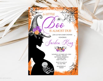Halloween Baby Shower Invitation, A Little Boo Baby Shower Invite, Orange, Purple, October Baby Shower, Editable Template, Instant Download
