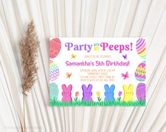 Editable Easter Invitation, Peeps Invite, Easter Birthday, Easter Egg Hunt Invite, Spring Birthday, Invitation Template Download, Corjl
