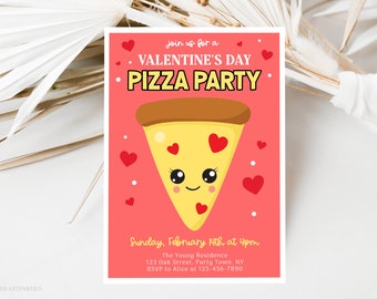 Valentines Day Pizza Party Invitation, Kids Valentines Day Party Invitation, Valentines Day Party, Editable Template, Instant Download