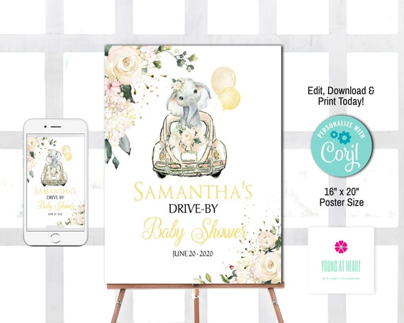 EDITABLE Drive By Baby Shower Welcome Sign Gender Neutral Elephant Drive Through Yellow Baby Shower Welcome Sign Yard Sign Social Distancing Il_570xn