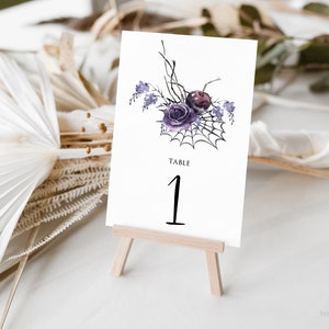 Elegant Gothic Table Numbers Template, Editable Halloween Table Number Cards, Purple and Black, Elegant Halloween Florals, SBHB01
