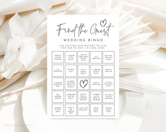 Modern Find the Guest Wedding Bingo Game, Customizable Wedding Bingo Game, Minimalist Wedding Social Bingo Game, Editable Wedding Guest Game