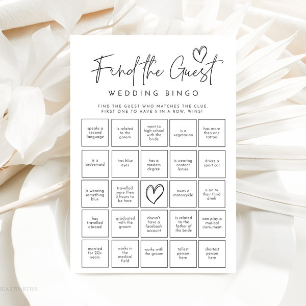 Modern Find the Guest Wedding Bingo Game, Customizable Wedding Bingo Game, Minimalist Wedding Social Bingo Game, Editable Wedding Guest Game