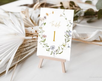 Wildflower Wedding Table Numbers Printable, Botanical Table Numbers Template, Boho Wildflower Table Numbers, 5x7, 4x6, Edit with Corjl, WMF