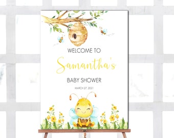 Honey Bee Baby Shower Welcome Sign Bumble Bee Baby Welcome Sign Bee Baby Shower Honey Bee Party Shower Decor Instant Download Editable