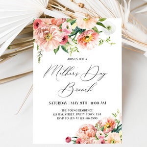 Floral Mother's Day Brunch Invitation, Mothers Day Invitation in Canada, Mothers Day Brunch Invite, Editable Template, Instant Download image 1