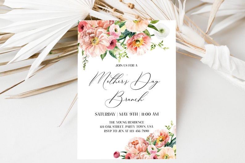 Floral Mother's Day Brunch Invitation, Mothers Day Invitation in Canada, Mothers Day Brunch Invite, Editable Template, Instant Download image 1