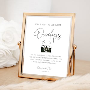 Disposable Camera Sign Template, Can't Wait to See What Develops, Minimalist Wedding Guest Photo Sign, Camera Wedding Sign, 8x10, MBW11