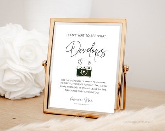 Disposable Camera Sign Template, Can't Wait to See What Develops, Minimalist Wedding Guest Photo Sign, Camera Wedding Sign, 8x10, MBW11