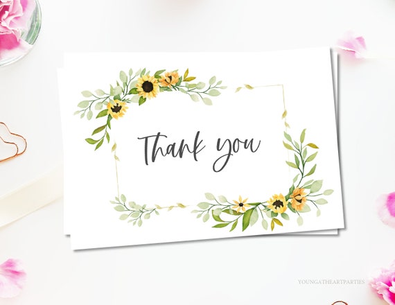 Sunflower Thank You Card Template Thank You Card Printable | Etsy