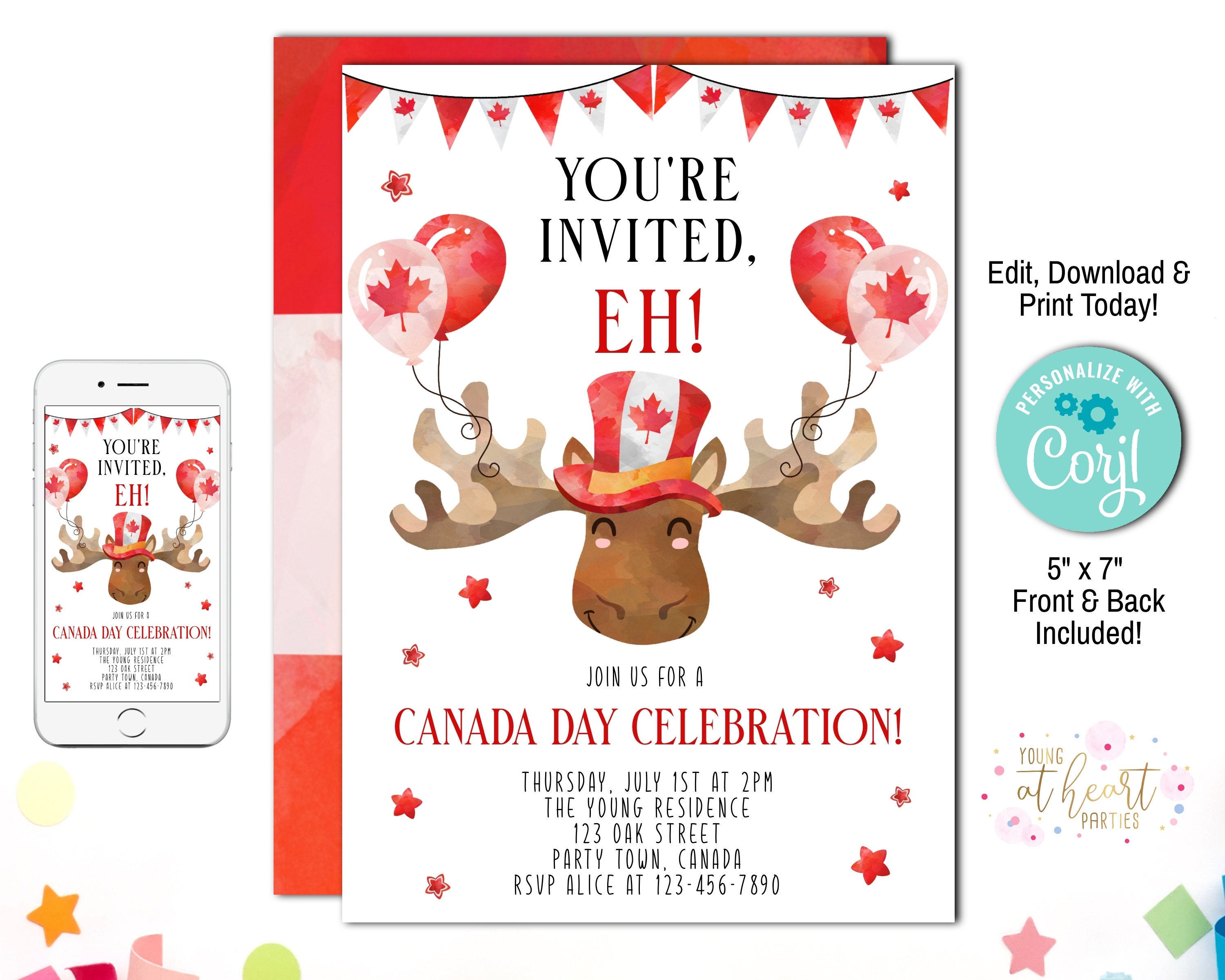 Editable Canada Day Celebration Invitation Canada Day Party Etsy