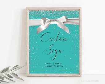 Bride and Co Custom Signs Template, Breakfast at Theme Multiple Signs, Create Your Own Bridal Shower Signs, White Satin Bow, Paris Blue