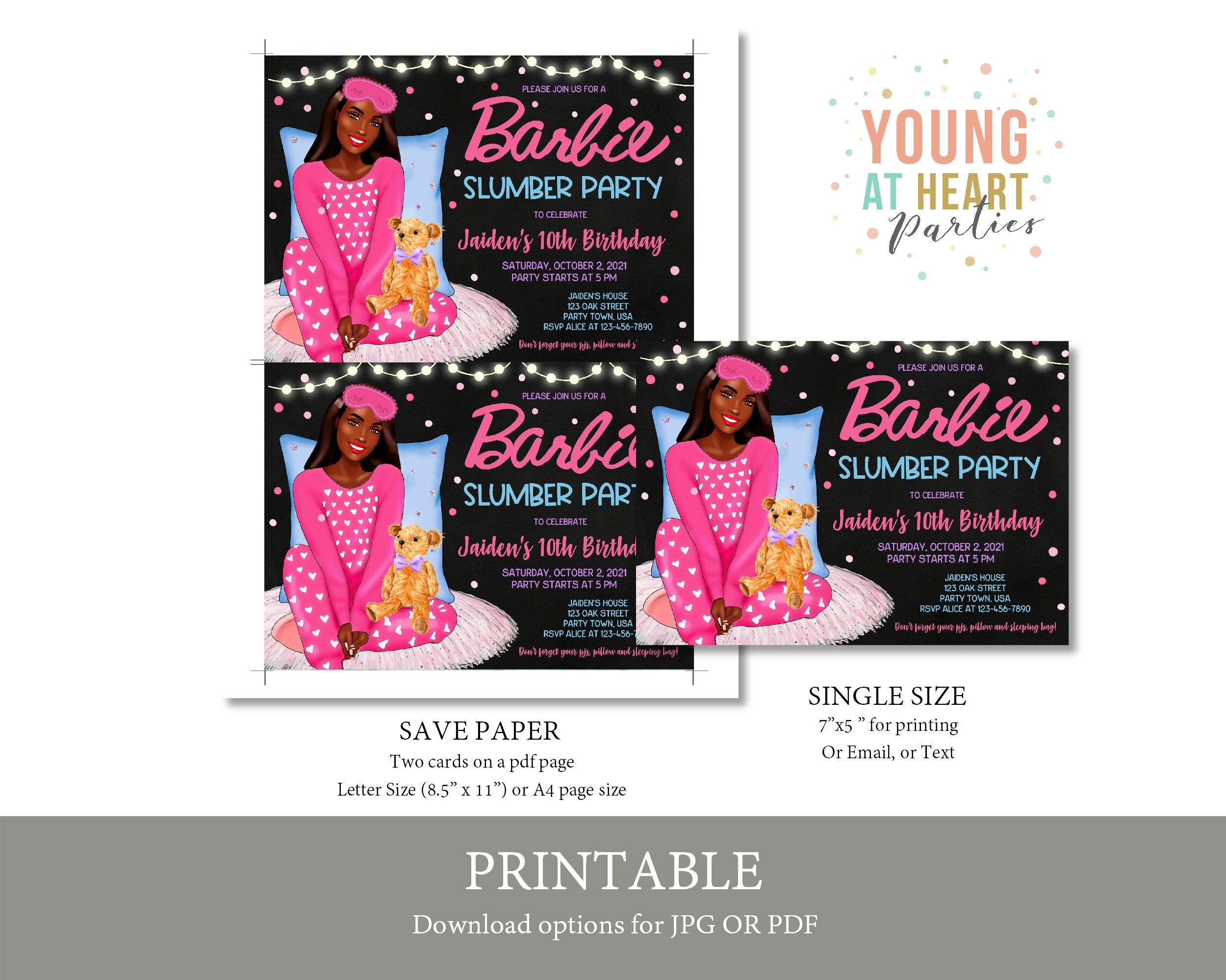 African American Barbie Birthday Slumber Party Invitation | Etsy