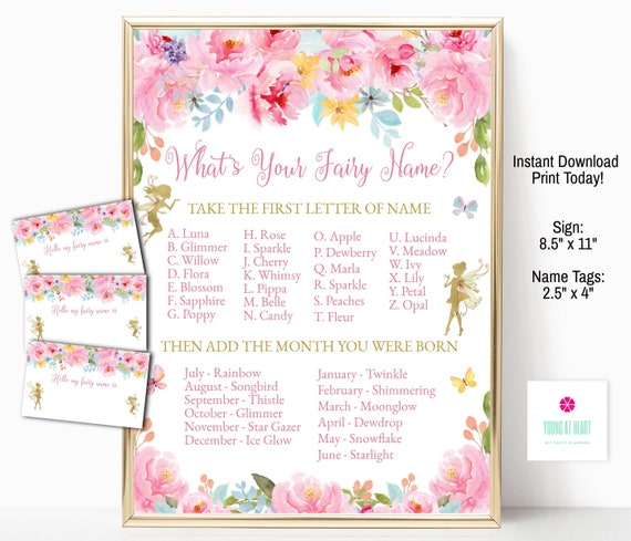 Fairy Name Game Name s Party Pack Instant Download Etsy
