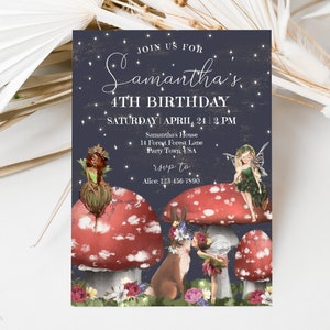 Enchanted Forest Birthday Invitation, Woodland Fairy Birthday, Rustic Woodland Fairy Invite, Girls Magical Party, Editable Template, Corjl