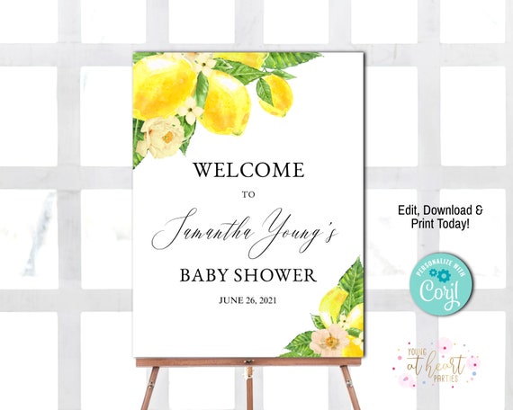 Editable Lemon Baby Shower Welcome Sign Template, Watercolor Shower Welcome Sign, Lemon Welcome Poster for Baby Shower, Instant Download Il_570xn