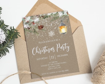 Holiday Christmas Party Invitation Template, Printable Holiday Party Invitation, Instant Download, Christmas Invitation, Editable Template