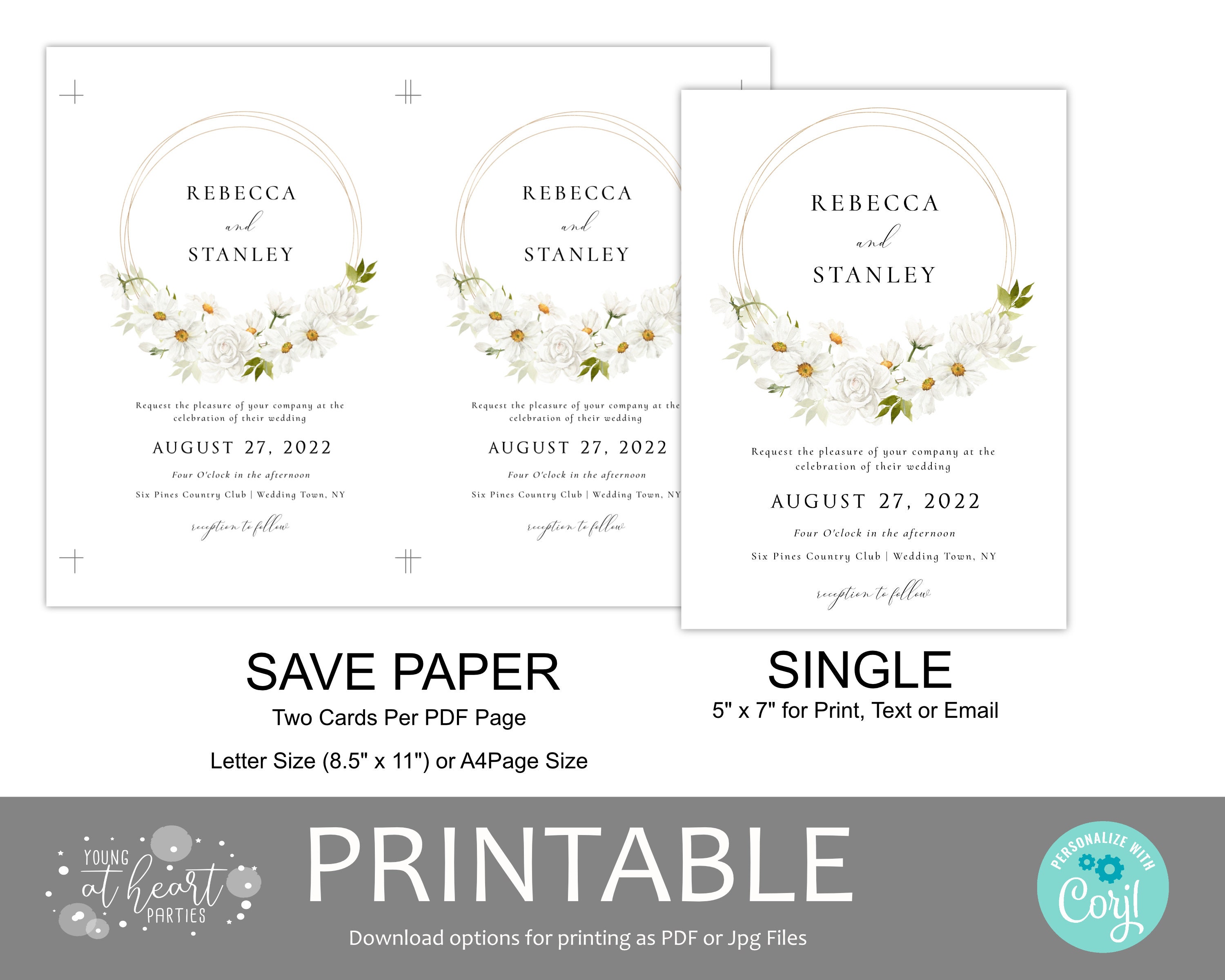Daisy Wedding Invitation Template Set Delicate Daisy Flower - Etsy