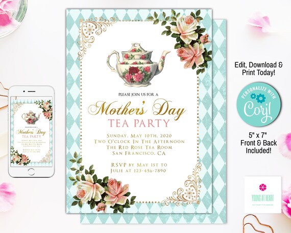 Shabby Chic Mothers Day Tea Party Invitation Printable Mothers Day Shabby Chic Mothers Day Tea Party Invitation Printable Mothers Day