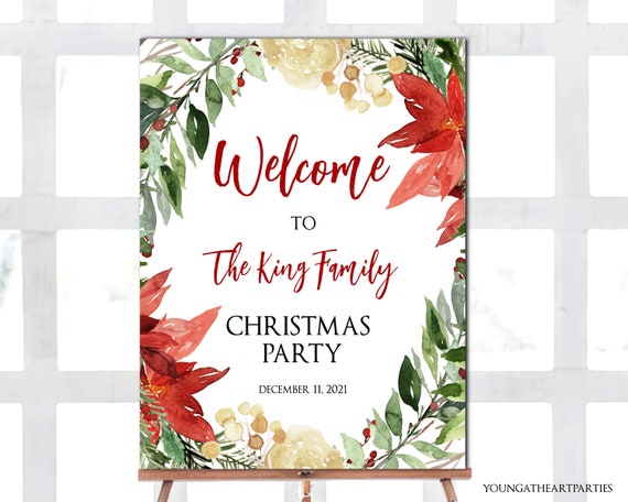 Editable Christmas Welcome Sign, Christmas Party Welcome Sign, Holiday ...