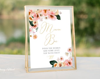 Floral Peach Mimosa Bar Sign, Sweet Peach Mimosas Table Sign, Georgia Peach Bridal Shower Decorations, Instant Download, FPBS