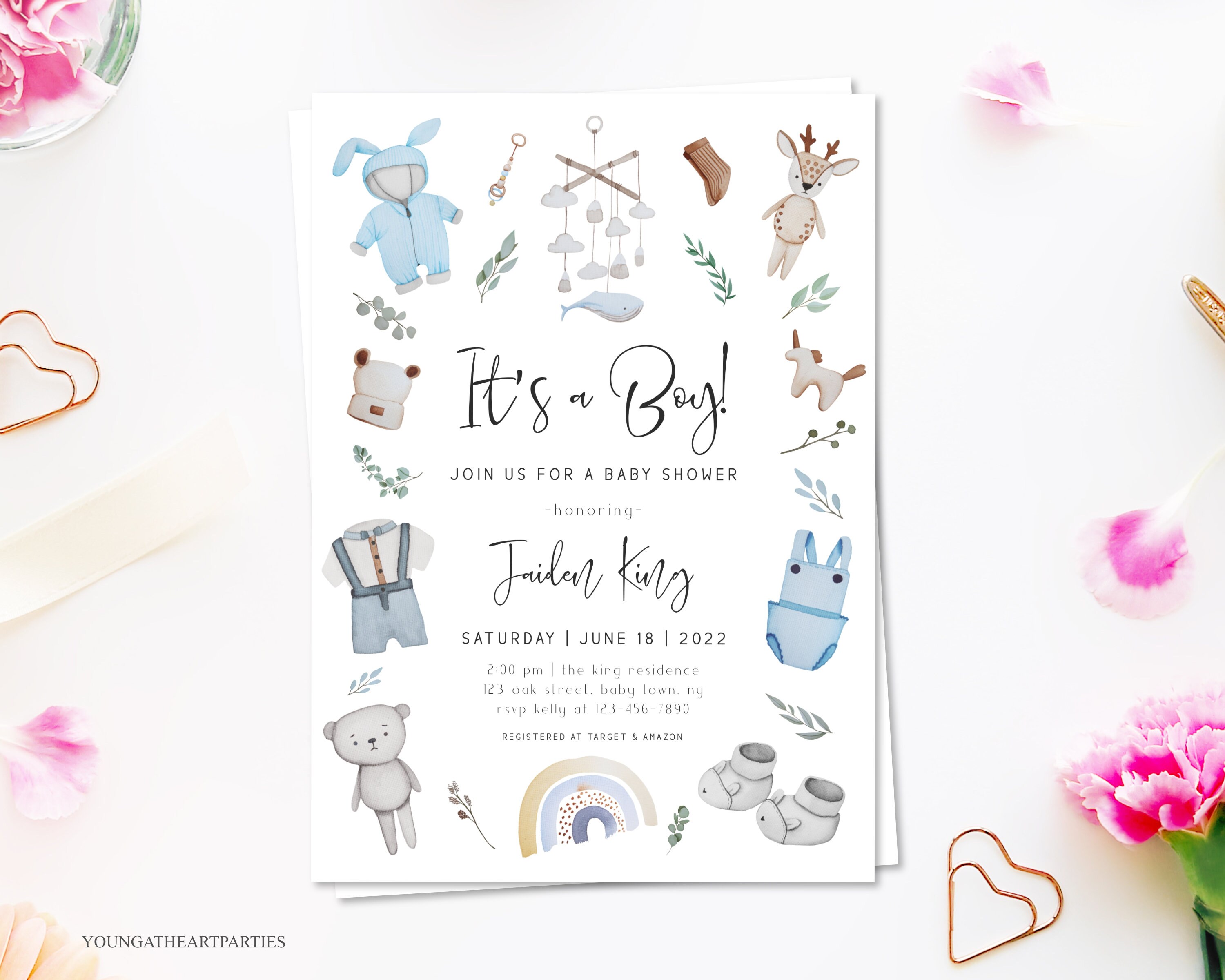 Boho Baby Boy Shower Invitation Template Modern Boy Baby Etsy