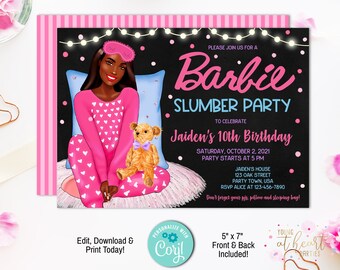 African-american barbie birthday invitations Afro American barbie invitation Black barbie party invites