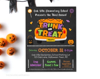 Trunk or Treat Flyer, Trunk or Treat Invitation, Halloween Block Party, Community Poster, Kids Halloween Party, Editable Flyer Template