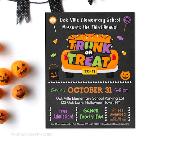 Trunk or Treat Flyer, Trunk or Treat Invitation, Halloween Block Party ...