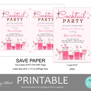 Mid Century Retro Cocktail Party Template, Editable 50s Cocktail Party Invite, Vintage Cocktail Party Invitation, Retro Pink Party Invite image 8