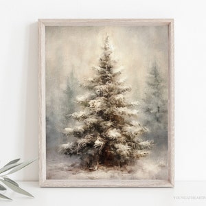 Christmas Pine Tree Decor Painting, Christmas Wall Decor, Vintage Xmas Holiday Art Print, Rustic Farmhouse Holiday Art, Xmas Holiday Decor