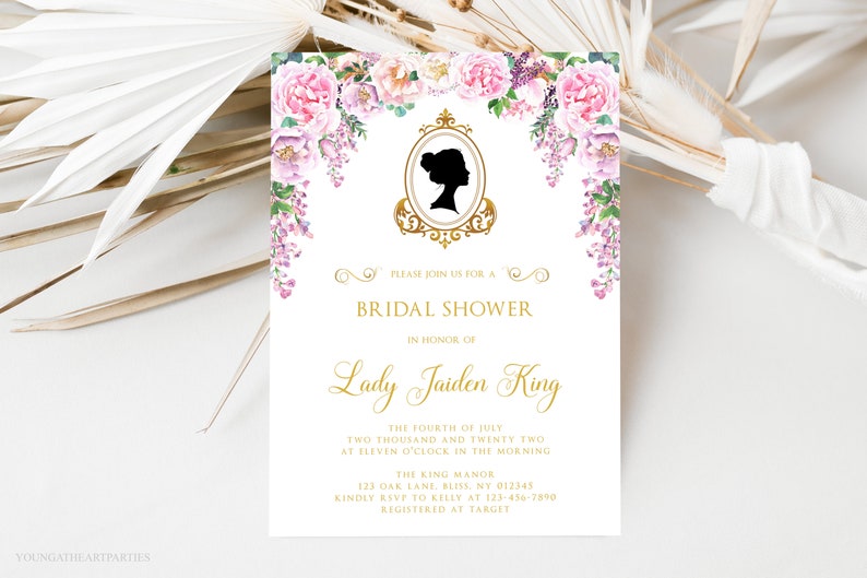 Romantic Pink Purple Floral Bridal Shower Invite French Victorian Bridal Shower Invitation Victorian Era Bridal Shower