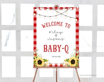 BabyQ Willkommensschild Vorlage, bearbeitbares Baby-Q-Dusche-Zeichen, Grill-Baby-Dusche-Zeichen, Grill-Baby-Dusche-Poster, Paare-Baby-Dusche-Zeichen, Corjl