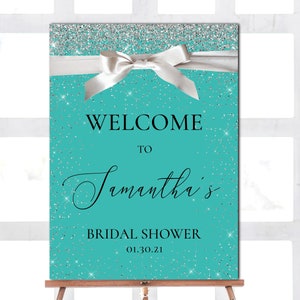 Editable Bridal Shower Welcome Sign, Bride and Co Shower Decor, Audrey Hepburn, Breakfast Theme, Paris Blue, White Satin Bow, Corjl