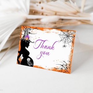 Halloween Baby Shower Thank You Card, A Little Boo Folded Thank You Note Card, Orange and Purple, October Baby Shower, Editable Template