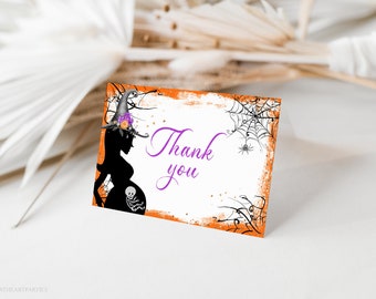 Halloween Baby Shower Thank You Card, A Little Boo Folded Thank You Note Card, Orange and Purple, October Baby Shower, Editable Template