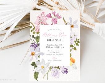 Floral Mother's Day Brunch Invite, Spring Blooms Mother's Day Invitation Template, Editable Mom's Day Invitation, Evite Invitation, SPBL