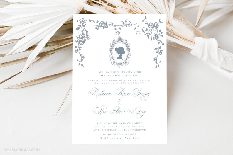 Botanical Blue Florals Wedding Invitation Template Printable Garden Wedding Invite French Victorian Wedding Invitation