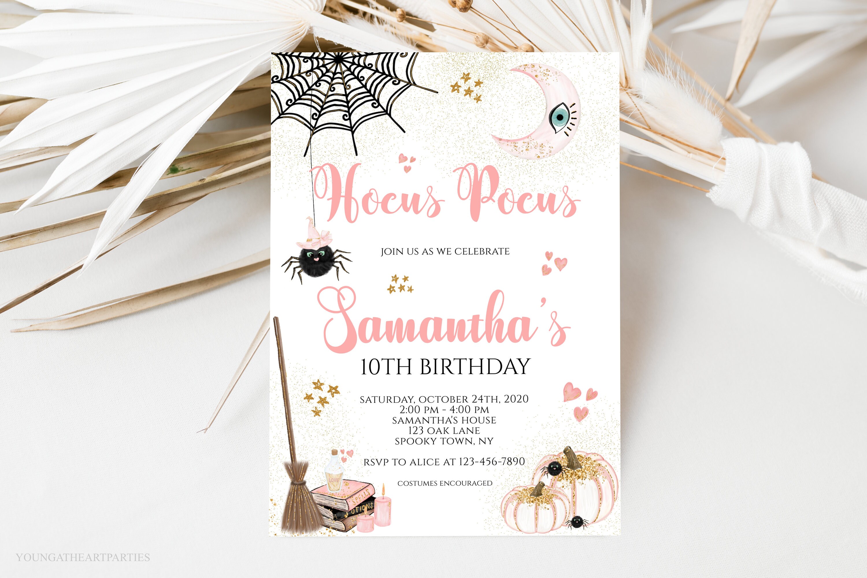 Hocus Pocus Halloween Invitation Template Editable Pink Etsy